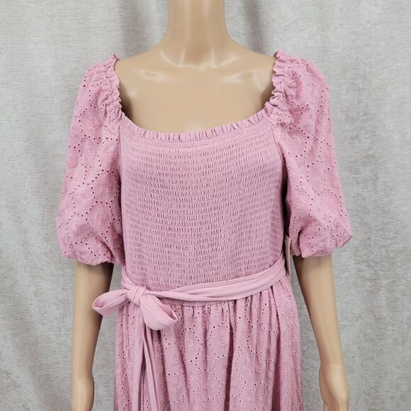 Westbound Pink Smocked Eyelet Cotton Maxi Dress Women's Size Large NEW - Picture 3 of 12